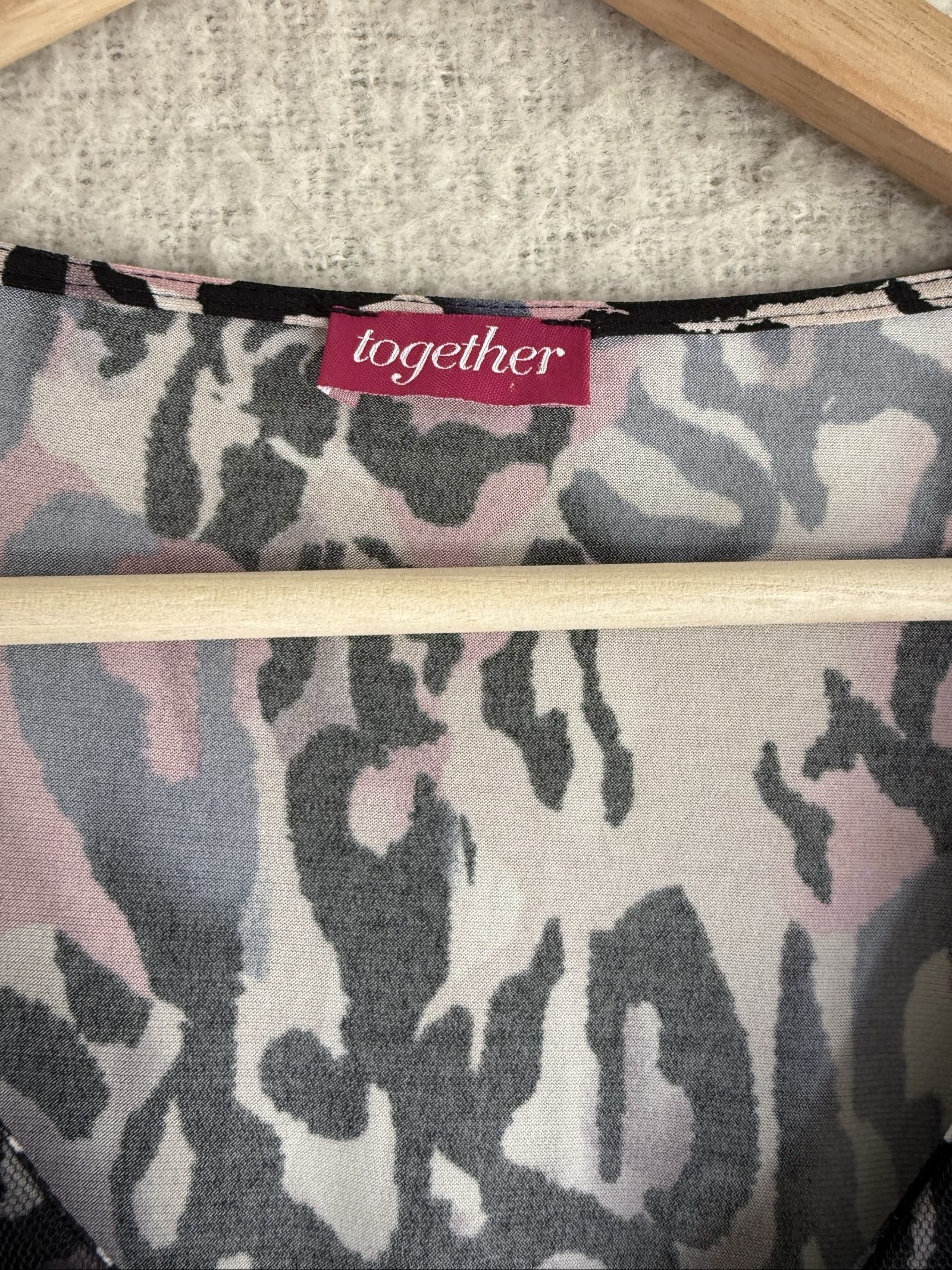 Together Pink Black Grey Patterned Embellished V-Neck UK Small Long Sleeve Top image 2