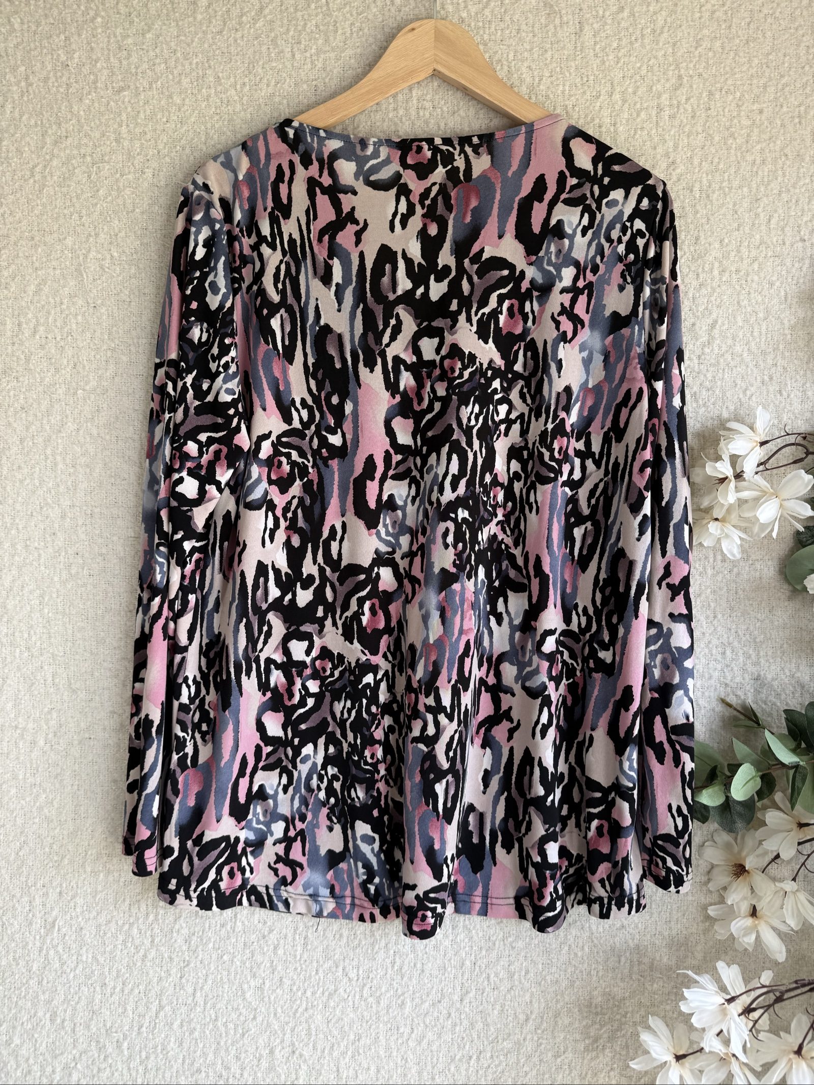 Together Pink Black Grey Patterned Embellished V-Neck UK Small Long Sleeve Top image 5