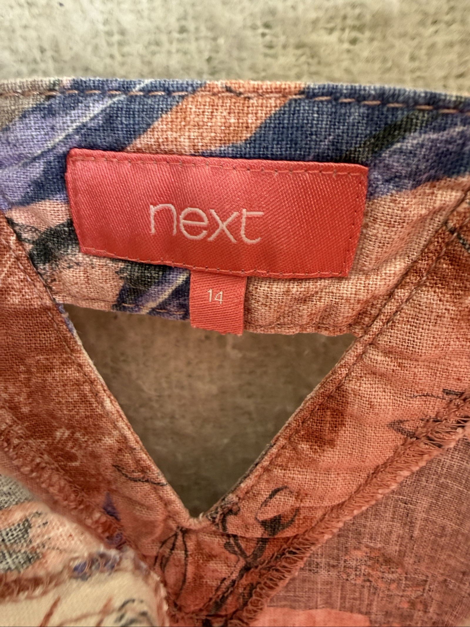 Next Pink Floral Linen Tunic Top UK 14 Sleeveless Summer Casual Pocket image 3