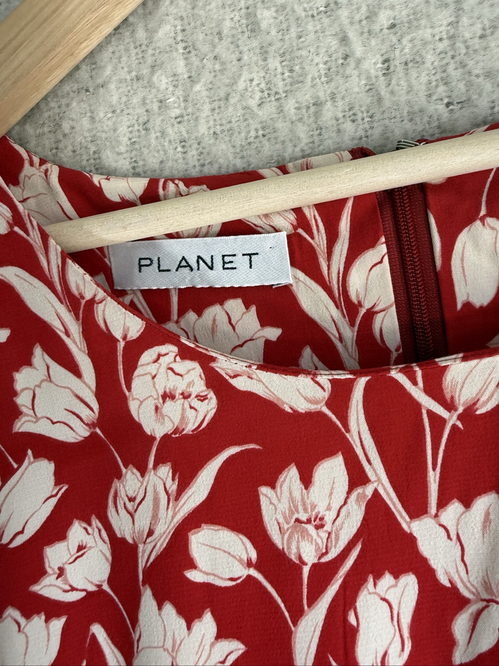 Planet Red & White Floral Viscose Dress UK 14 Puff Sleeve Summer Dress image 3