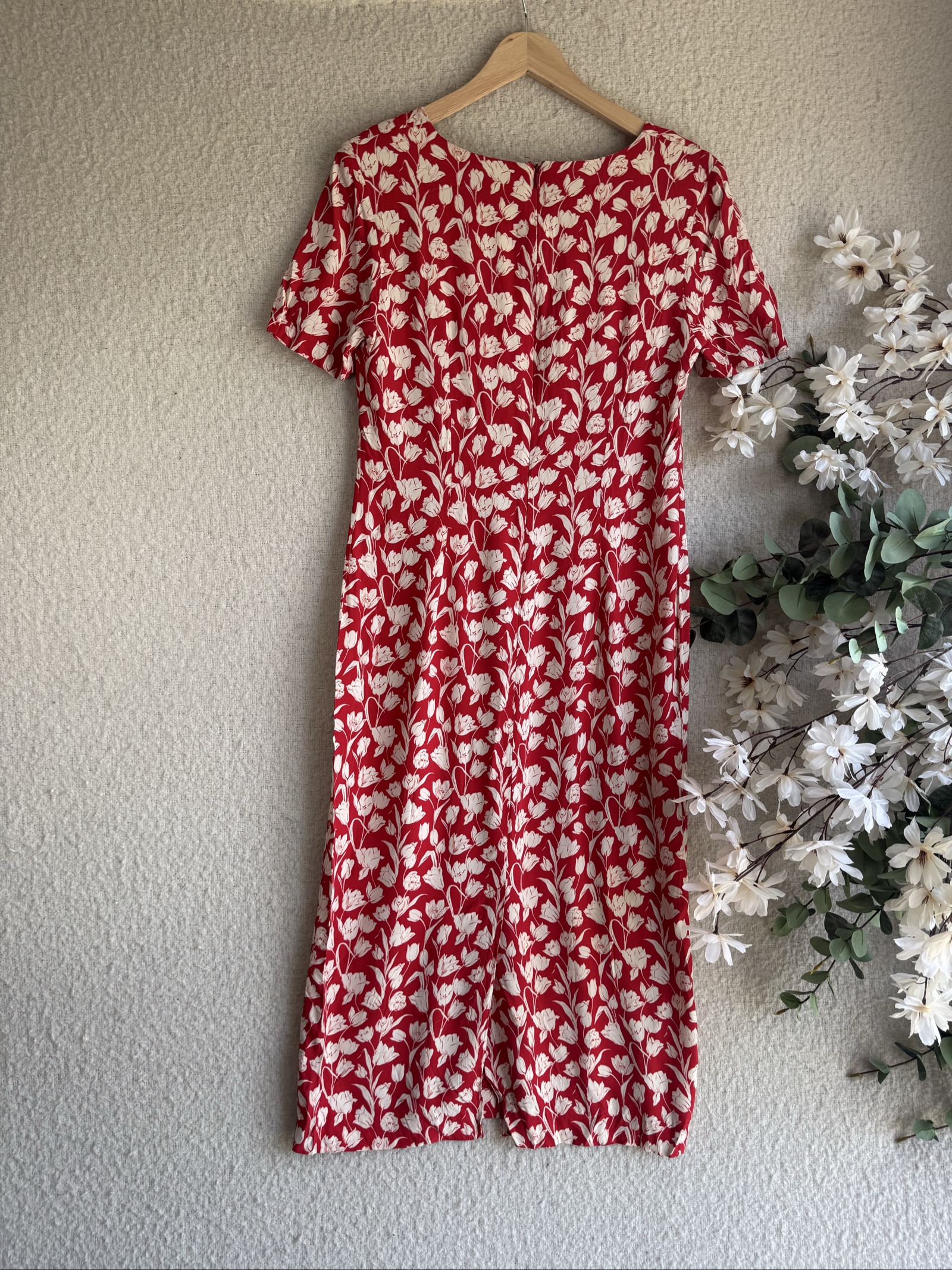 Planet Red & White Floral Viscose Dress UK 14 Puff Sleeve Summer Dress image 4