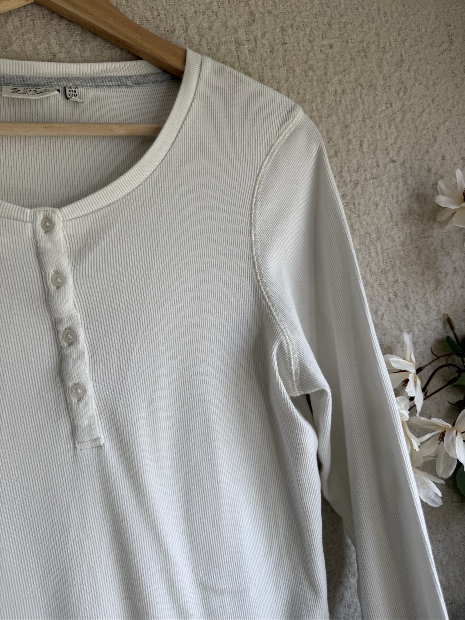 Joules White Cotton Ribbed Henley Long Sleeve Top UK 12 Casual Everyday image 3