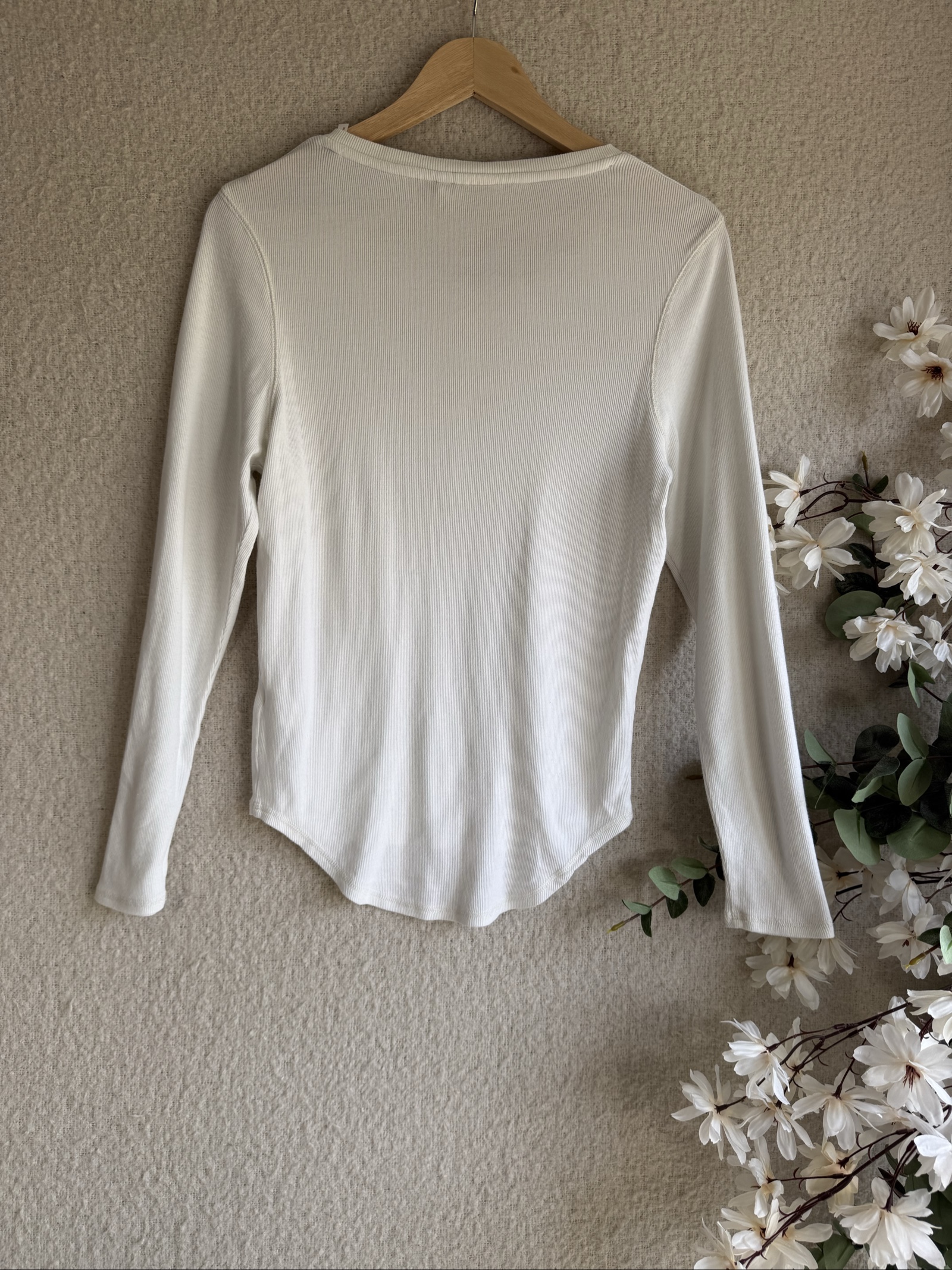 Joules White Cotton Ribbed Henley Long Sleeve Top UK 12 Casual Everyday image 4