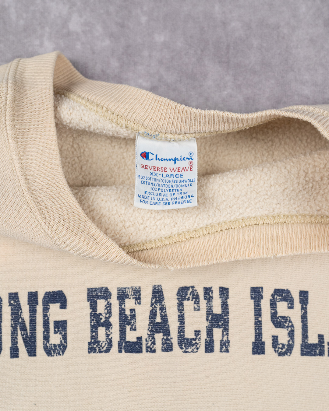Vintage 80's Champion Reverse Weave Beige Long Beach Island Sweatshirt - XXL image 3