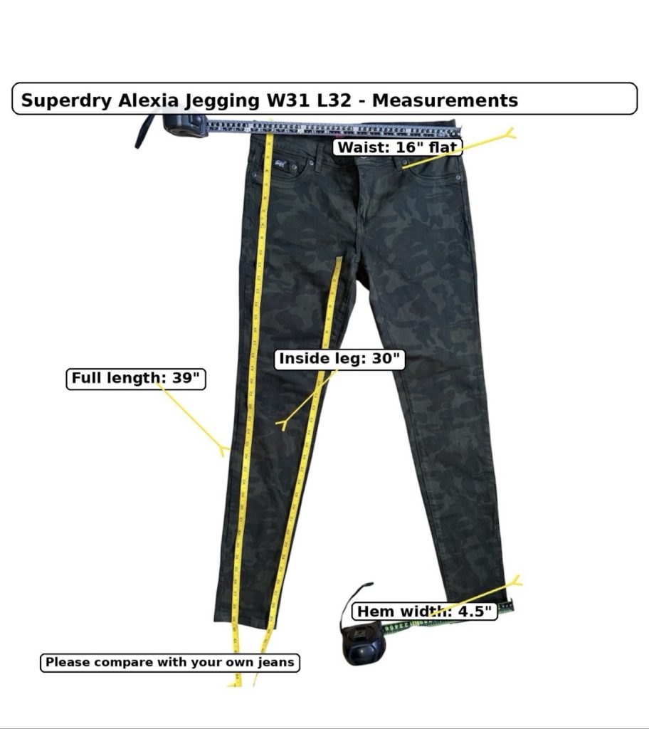 Superdry Alexia Jegging Jeans W31 L32 Green Camo Skinny Stretch Womens