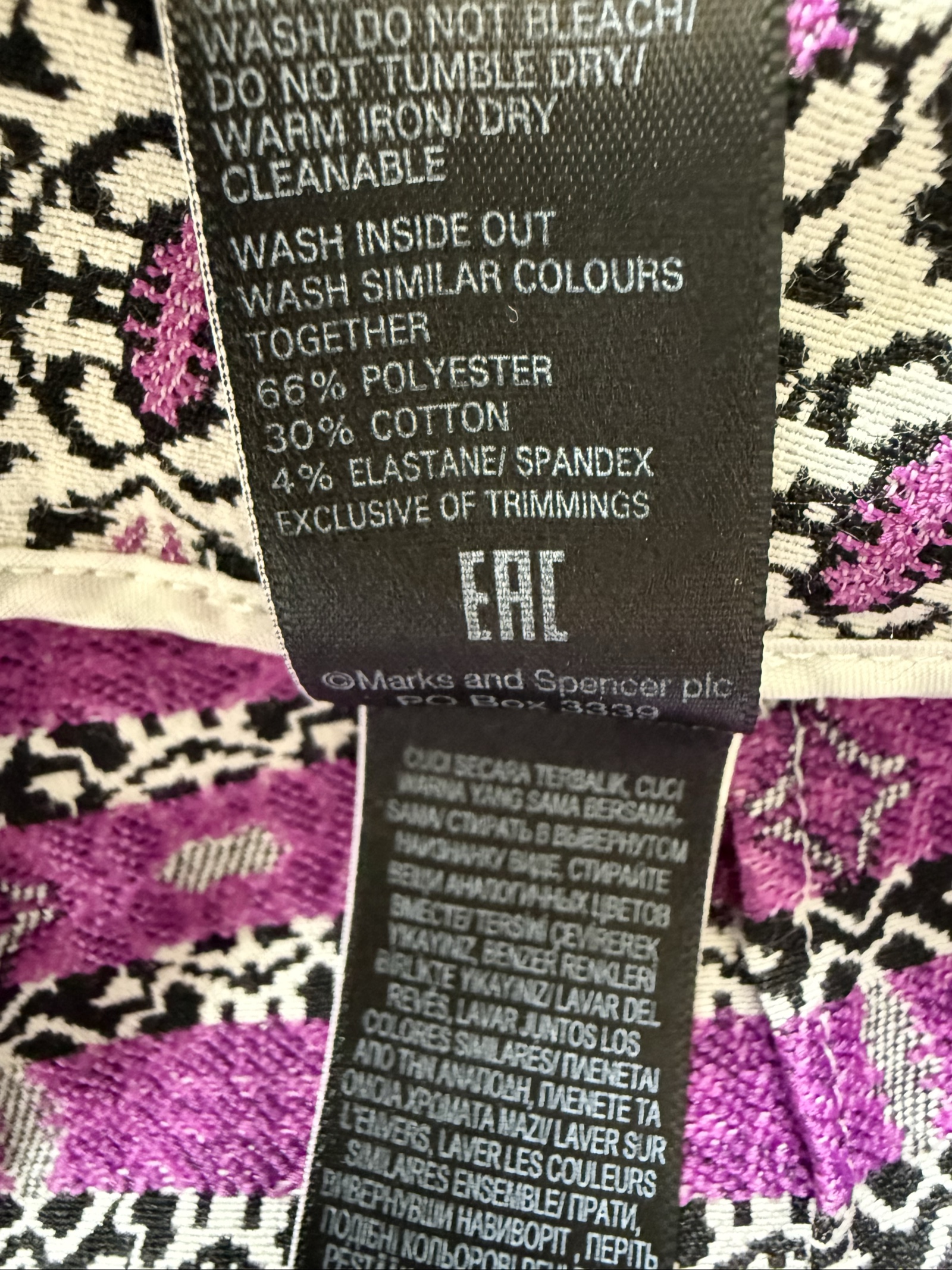 M&S Purple & Black Patterned Cotton Blend Trousers UK 12 Smart Casual Fit image 6