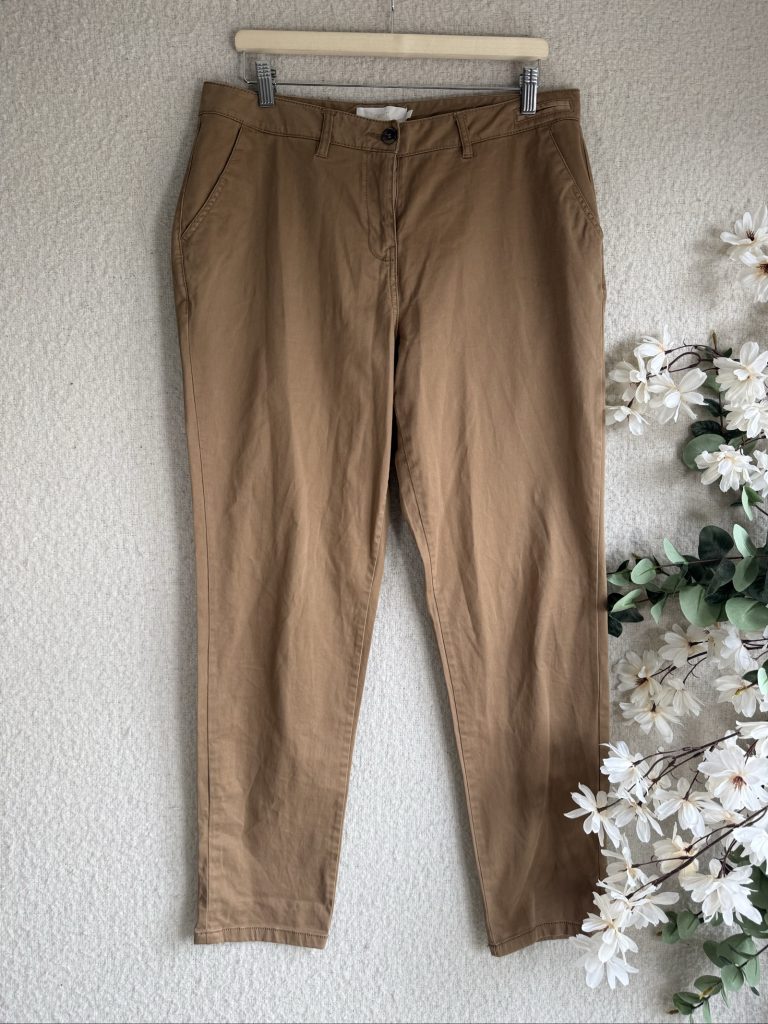 Next Brown Cotton Stretch Chino Trousers UK 14 Long Classic Fit Casual Pants