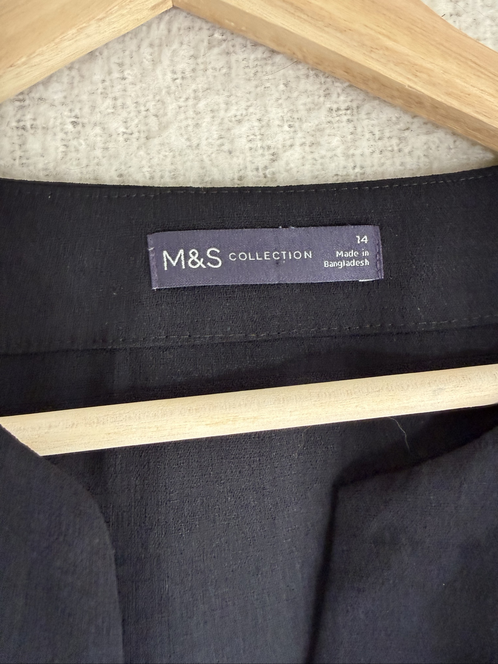 M&S Black Cotton Long Sleeve Blouse UK 14 Classic Lightweight Shirt image 2