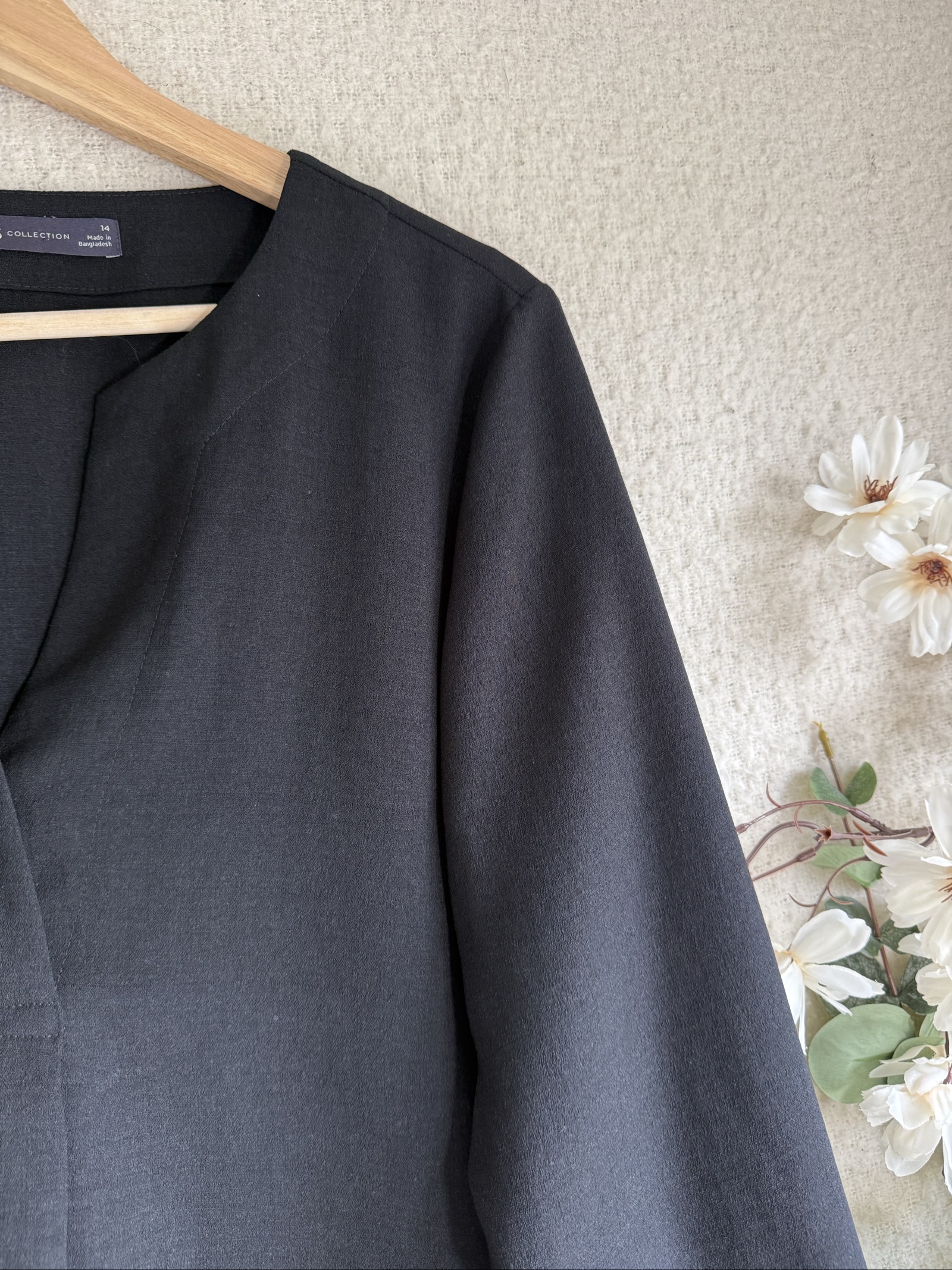 M&S Black Cotton Long Sleeve Blouse UK 14 Classic Lightweight Shirt image 3