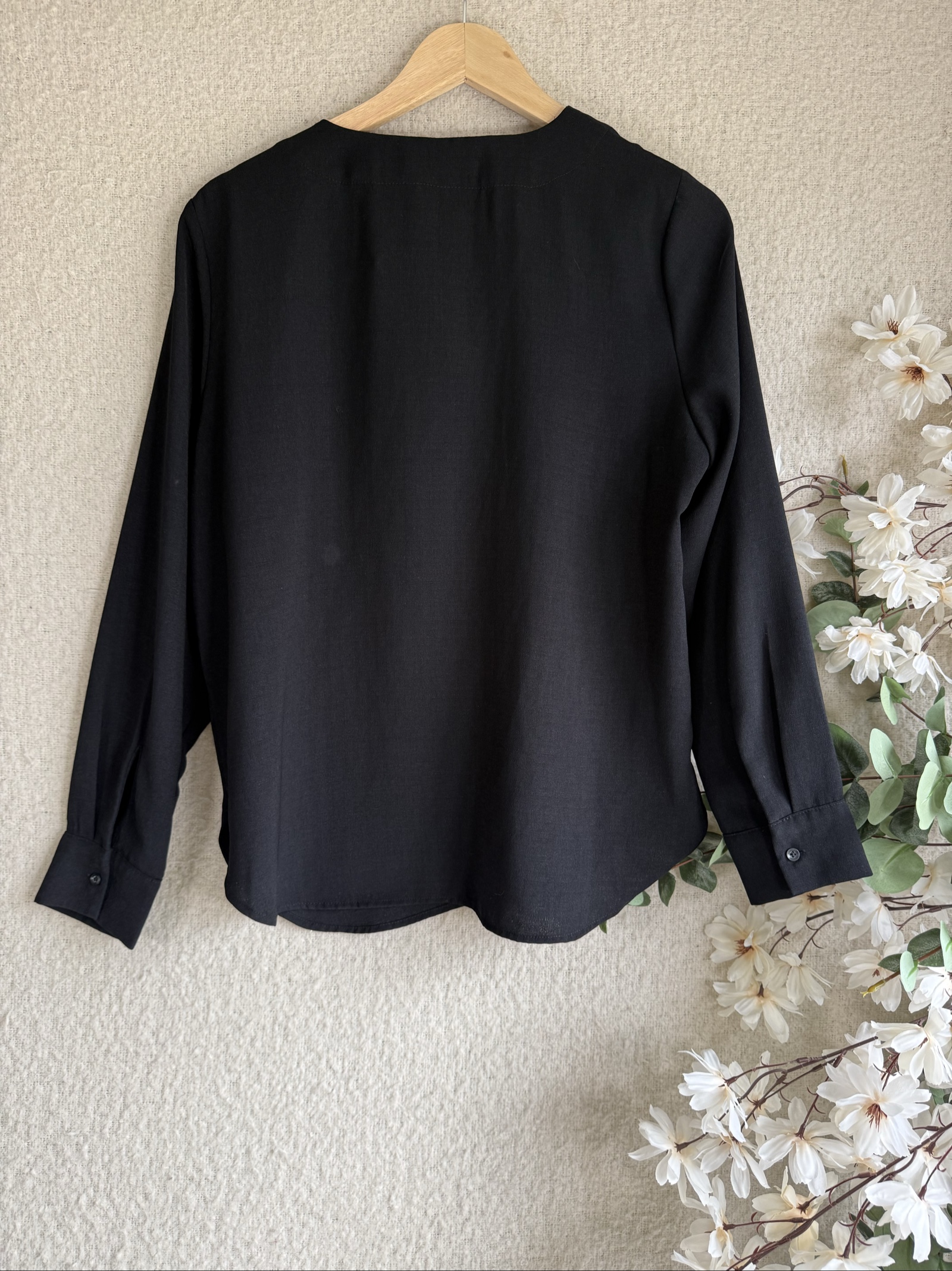 M&S Black Cotton Long Sleeve Blouse UK 14 Classic Lightweight Shirt image 4