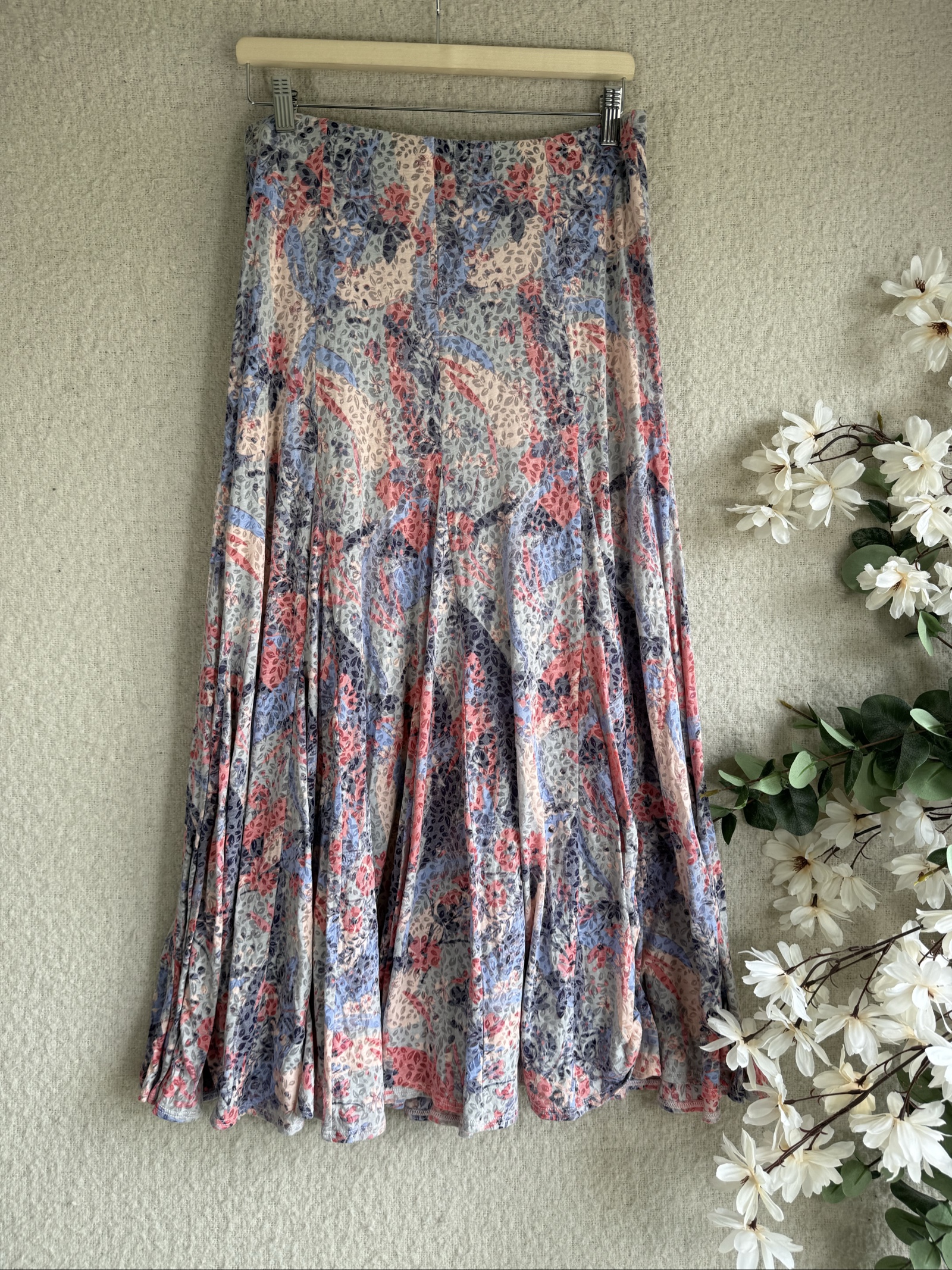 M&S Multi Colour Printed Midi Skirt UK 12 Lightweight Summer Floral