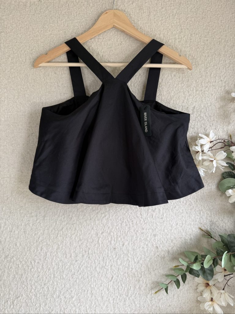 River Island Black Cotton Sleeveless Crop Top UK 10 Adjustable Straps