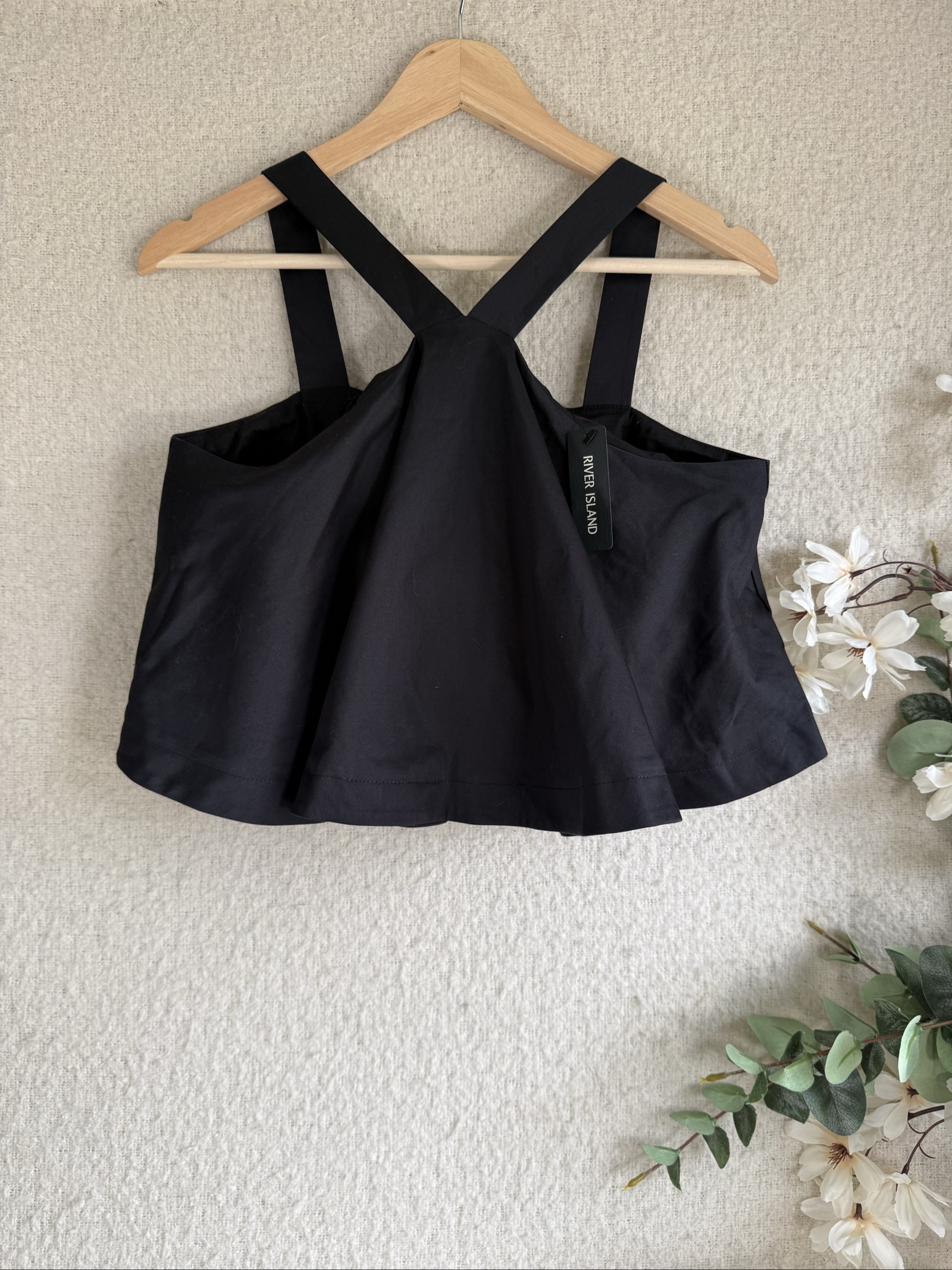River Island Black Cotton Sleeveless Crop Top UK 10 Adjustable Straps