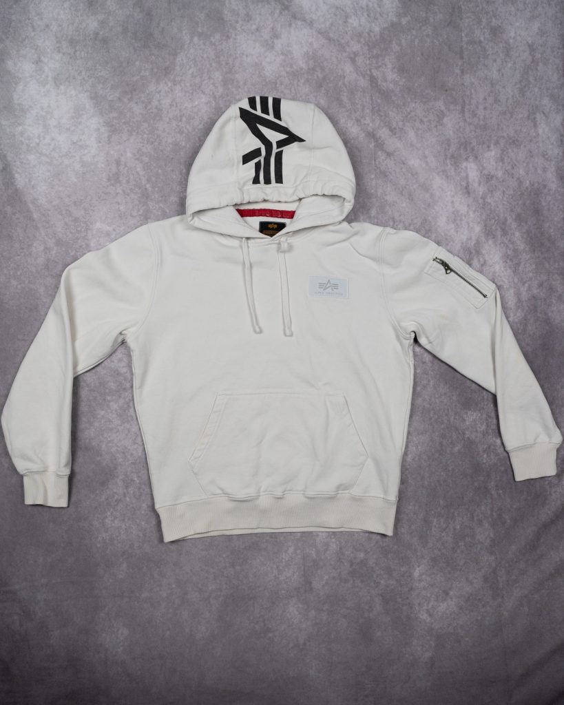 Alpha Industries White Hoodie with Arm Zipper Pocket - Large