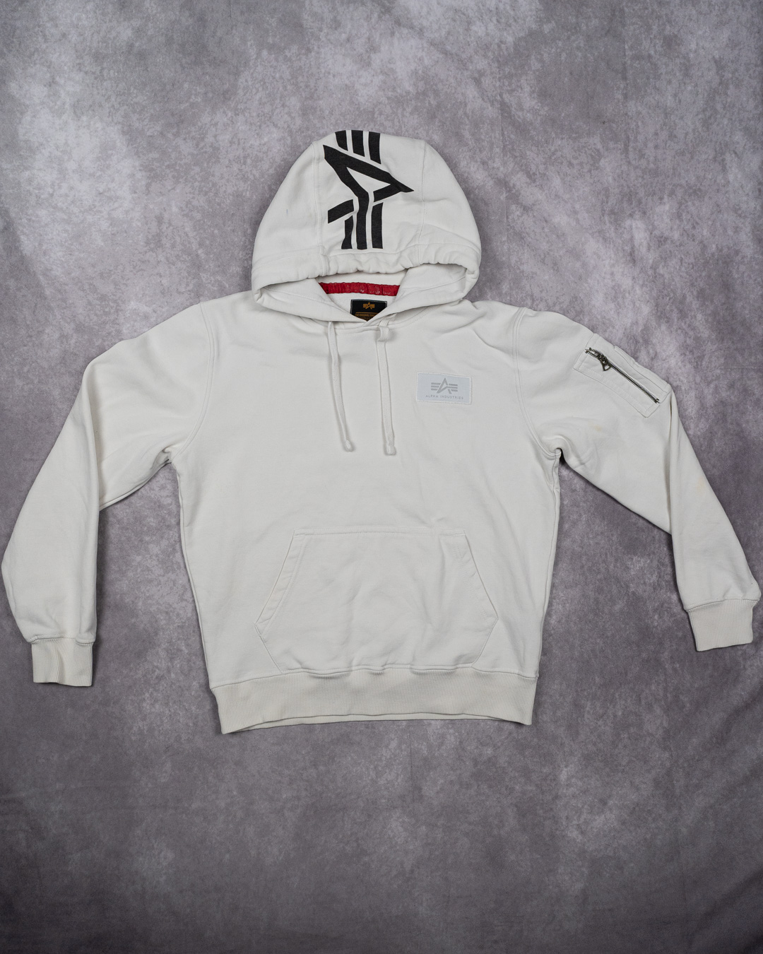 Alpha Industries White Hoodie with Arm Zipper Pocket - Large