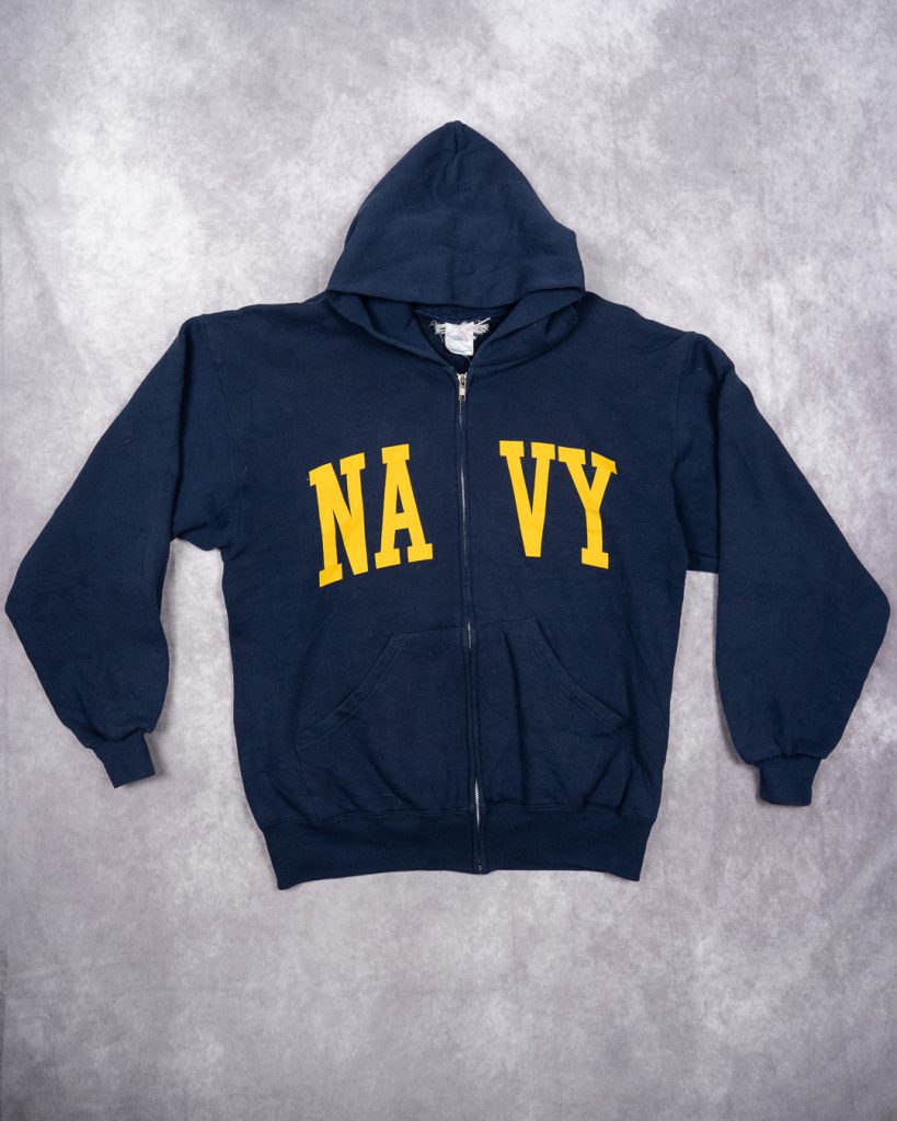 Navy Blue Zip Up Hoodie NAVY Spellout - Large
