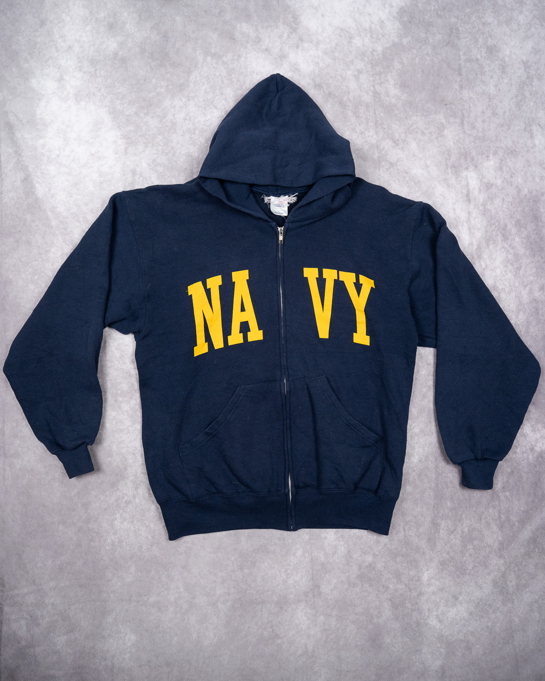 Navy Blue Zip Up Hoodie NAVY Spellout - Large