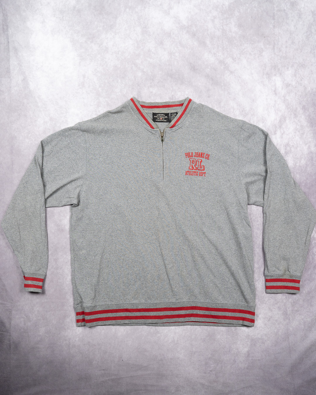Polo Jeans Co. Grey & Red Quarter Zip Sweatshirt XL