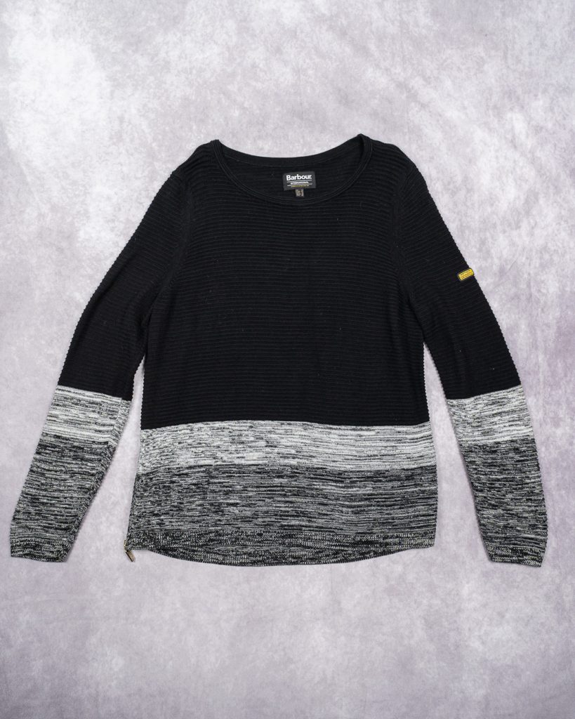Barbour Black & Grey Knit Jumper UK 10 with Zip Detail