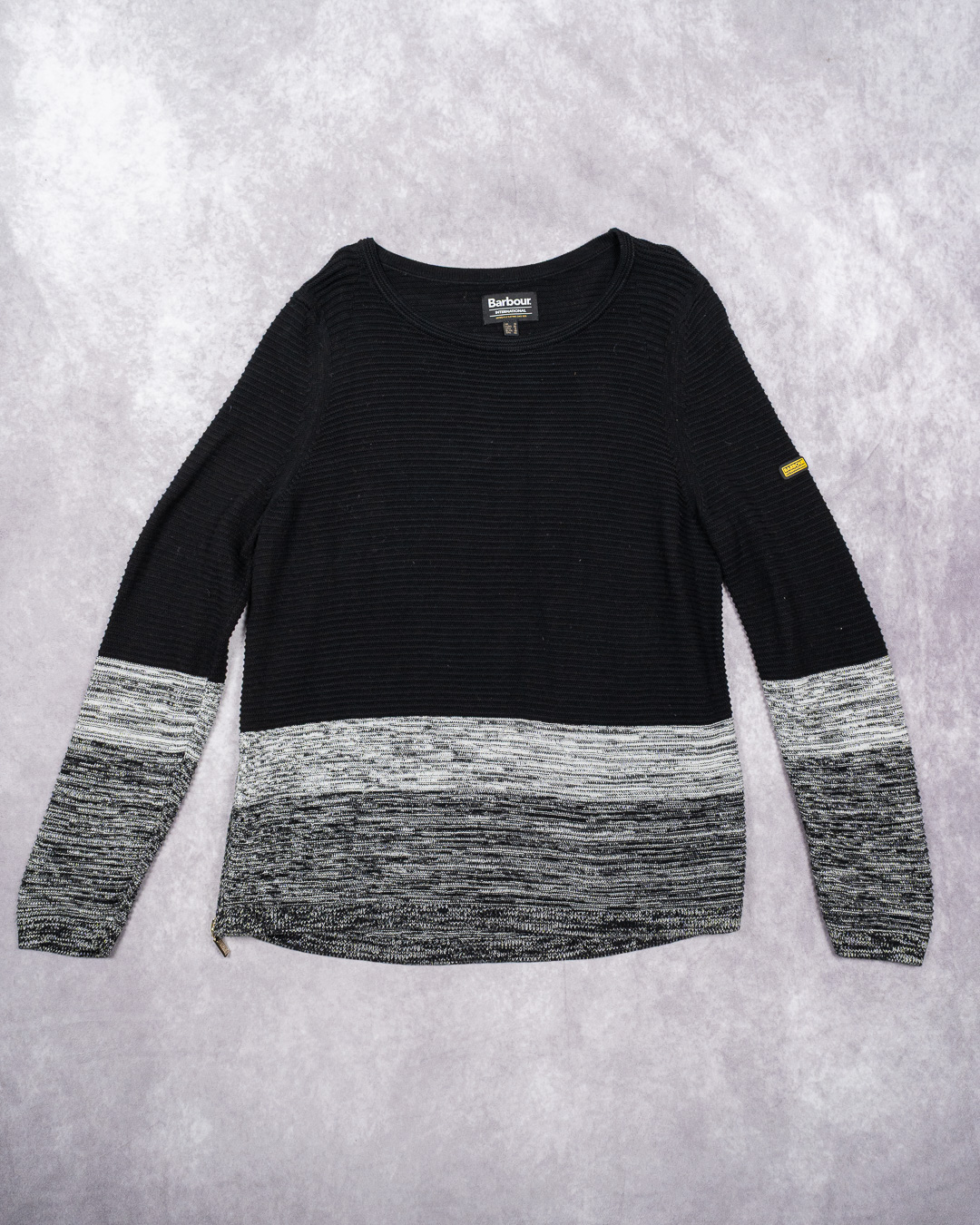 Barbour Black & Grey Knit Jumper UK 10 with Zip Detail