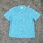 Island Shores Blue Short Sleeve Rayon Blend Shirt Large Tropical Print