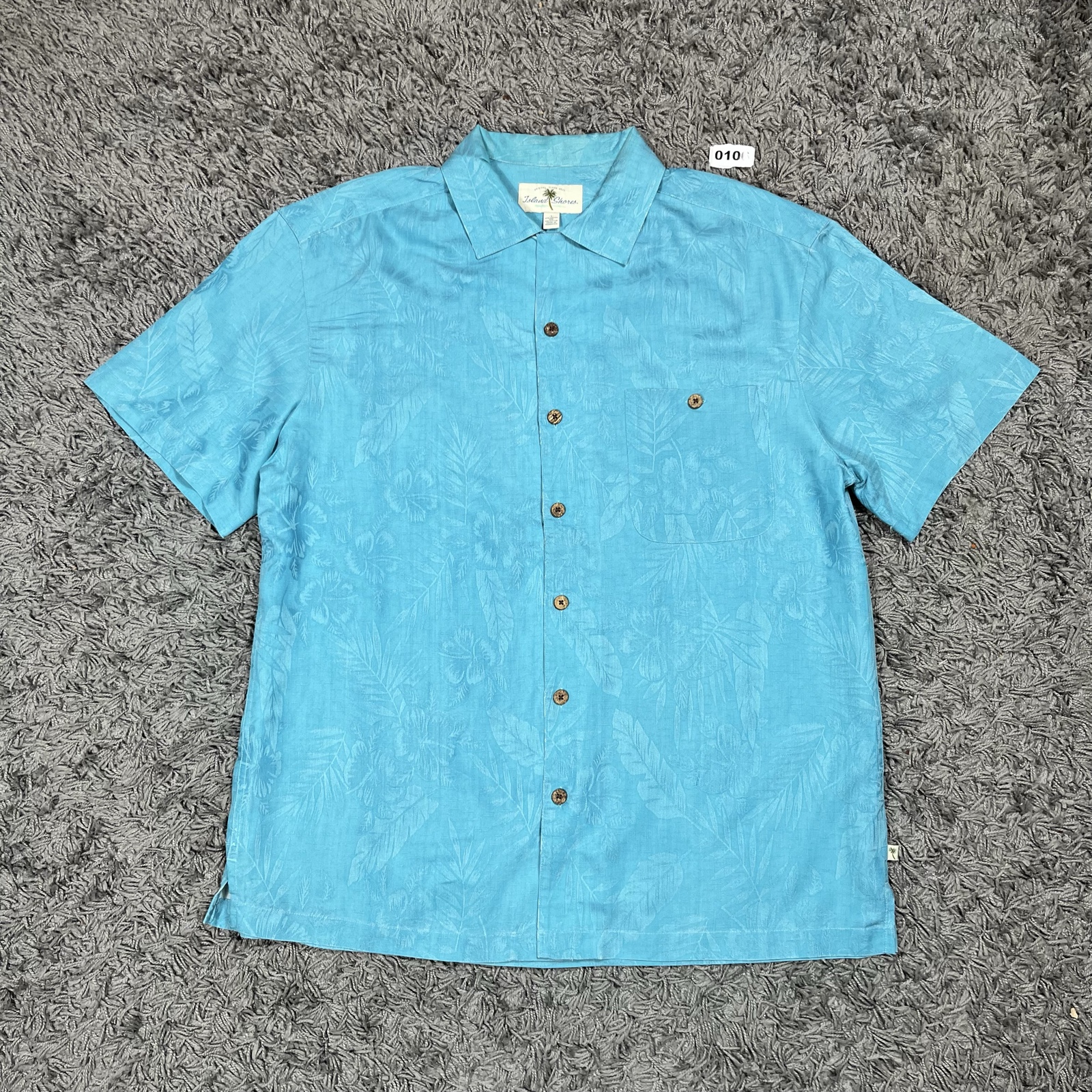 Island Shores Blue Short Sleeve Rayon Blend Shirt Large Tropical Print