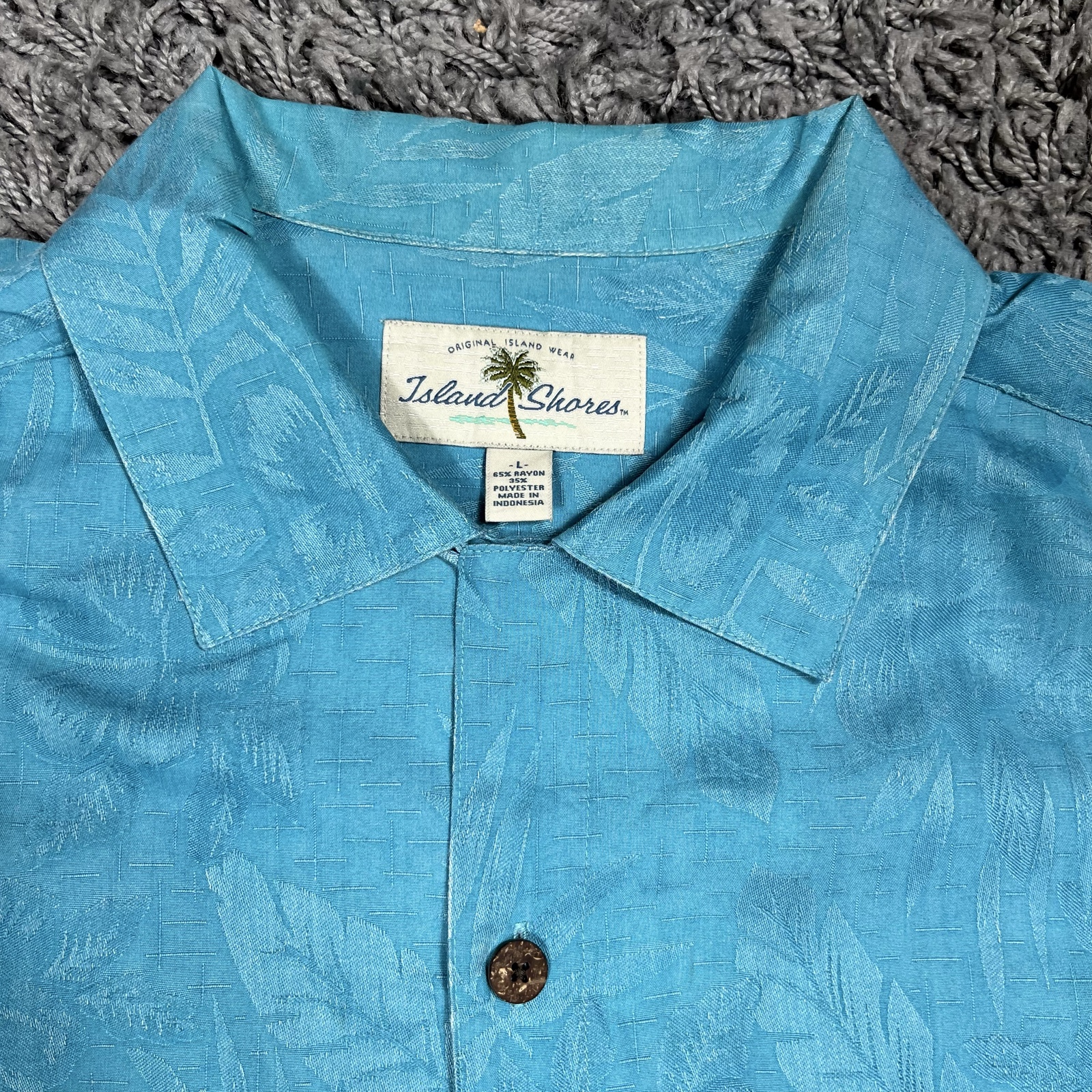 Island Shores Blue Short Sleeve Rayon Blend Shirt Large Tropical Print image 3