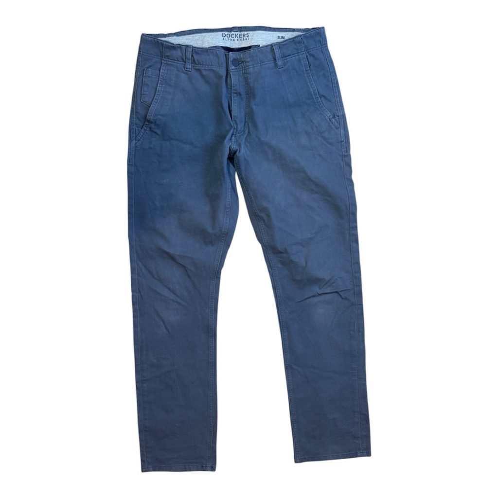 Dockers Alpha Khaki Chino Trousers W34 L32 Blue Grey Slim Fit Mens