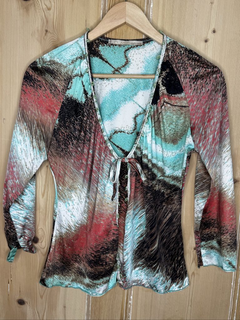 Y2K Roberto Cavalli Multi Colour Abstract Print Tie Front Top Women Other