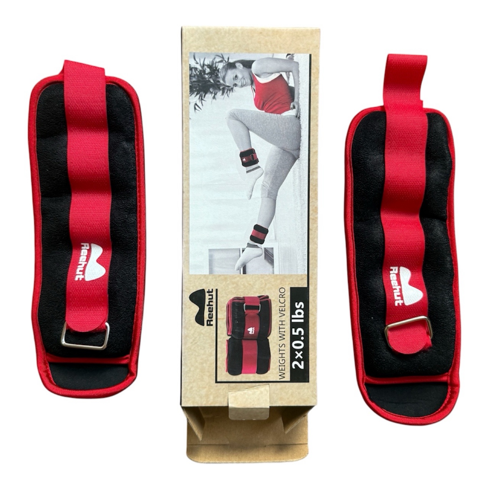 Reehut Ankle Weights 2 x 0.5 lb Red Black Velcro Adjustable