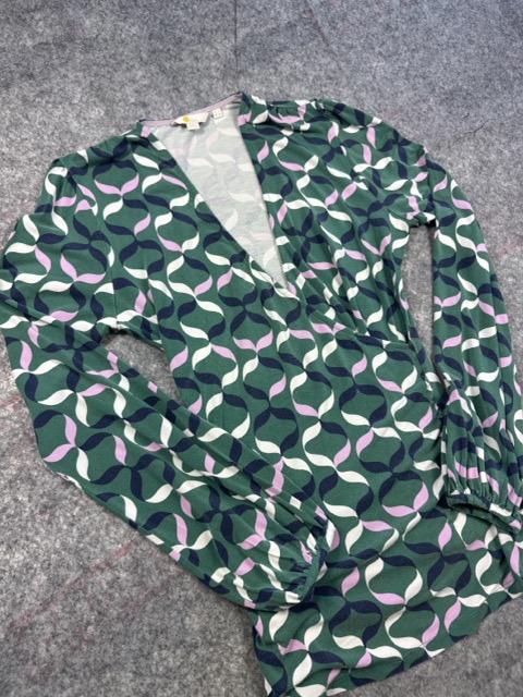 Boden Green Pink Patterned Long Sleeve Top US 10 image 2