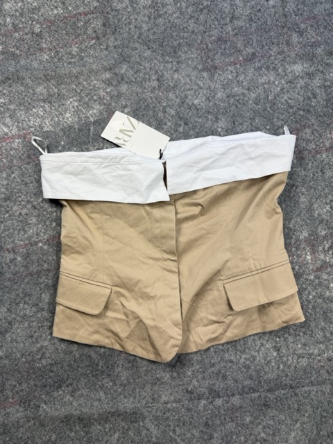 Zara Beige & White Off Shoulder Crop Top Size L