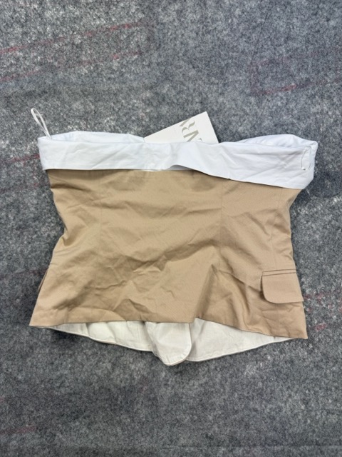 Zara Beige & White Off Shoulder Crop Top Size L image 6