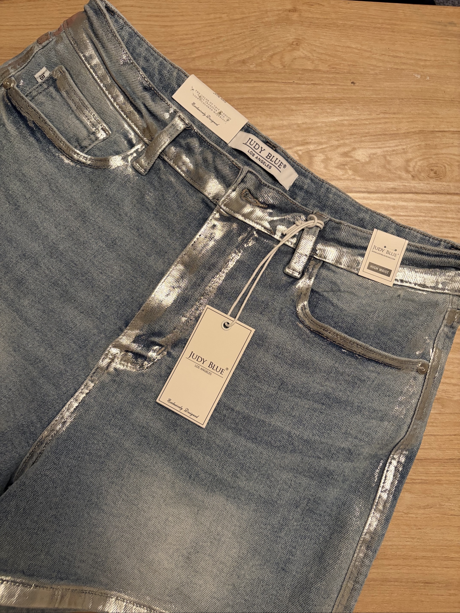 Judy Blue Light Blue & Silver Metallic High Waist Slim Shorts XL