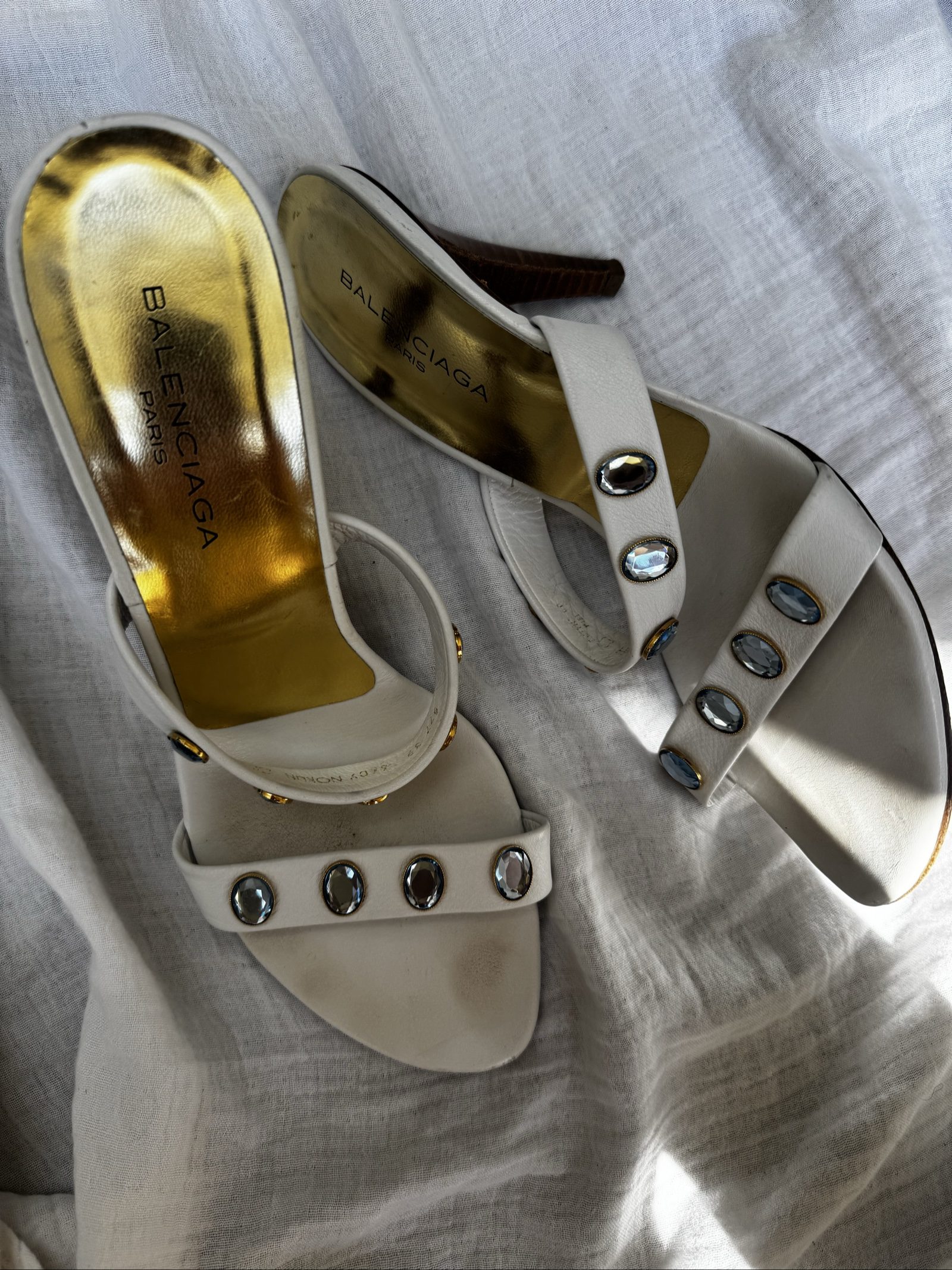 Balenciaga White Leather Gem Embellished Heels UK 5.5 image 2