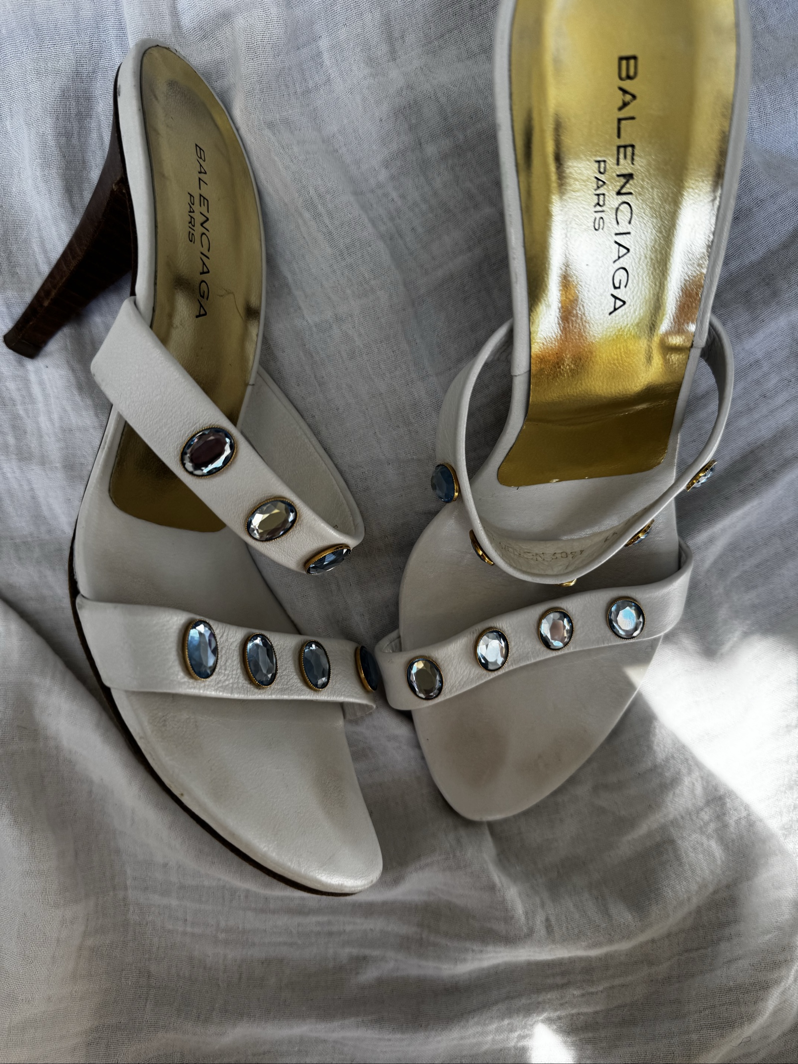 Balenciaga White Leather Gem Embellished Heels UK 5.5 image 4