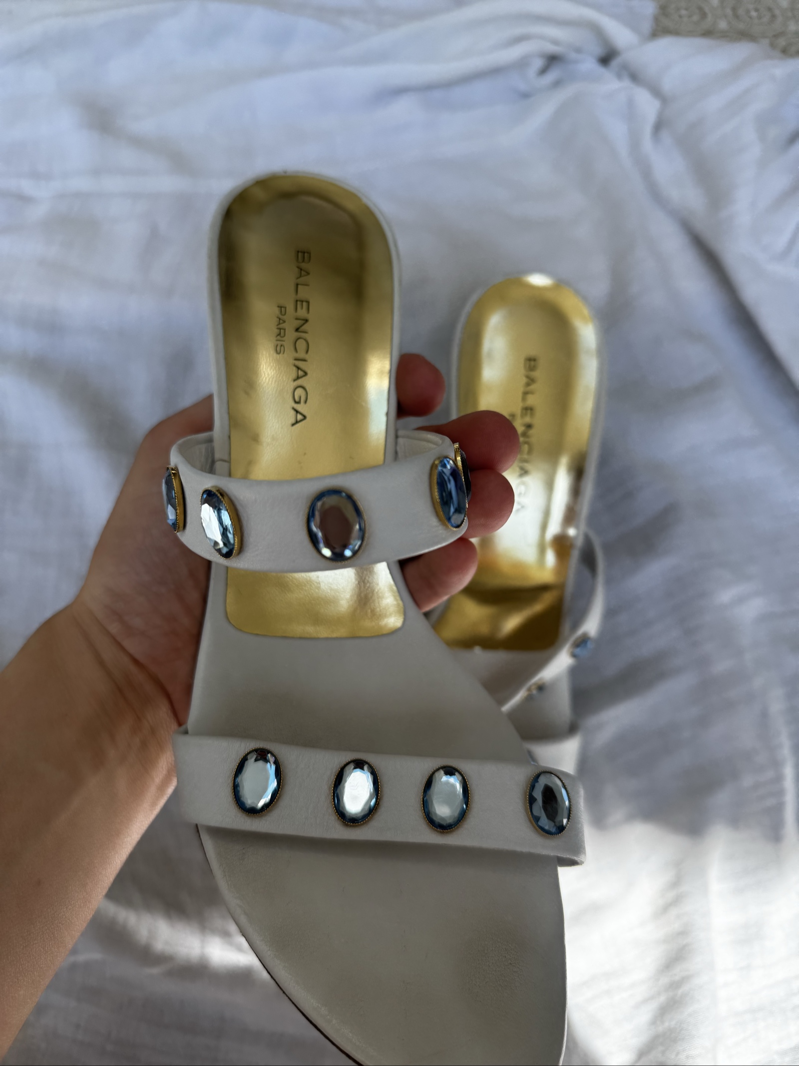Balenciaga White Leather Gem Embellished Heels UK 5.5 image 7