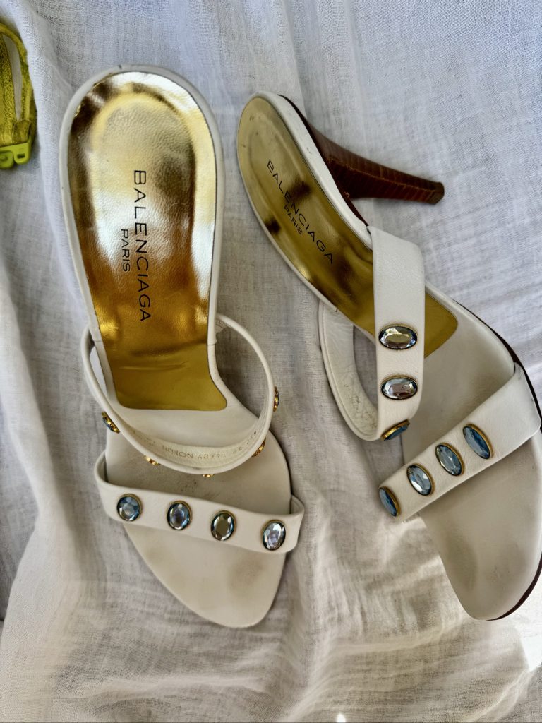Balenciaga White Leather Gem Embellished Heels UK 5.5