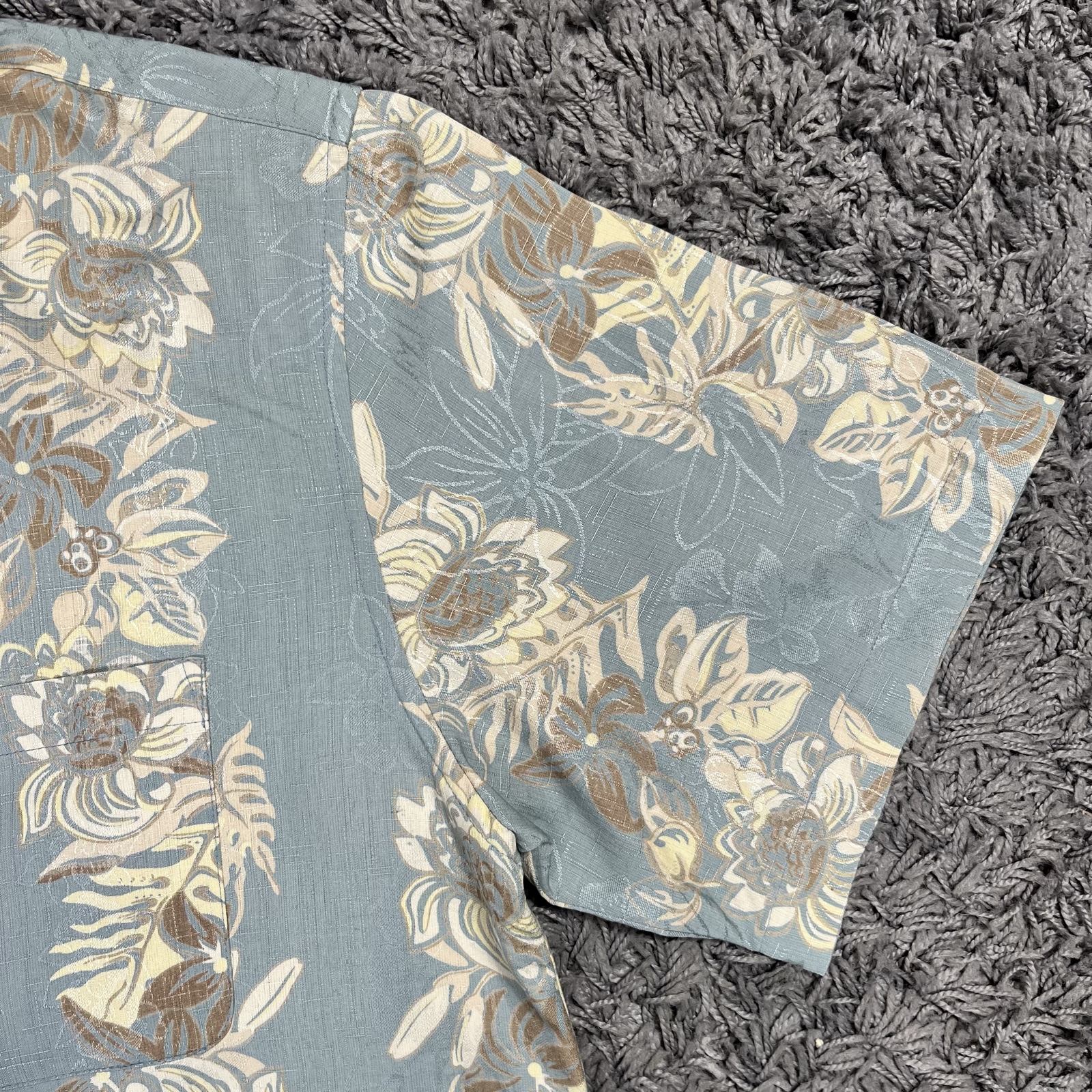 Vintage Silk Blue & Beige Floral Hawaiian Shirt Large image 3
