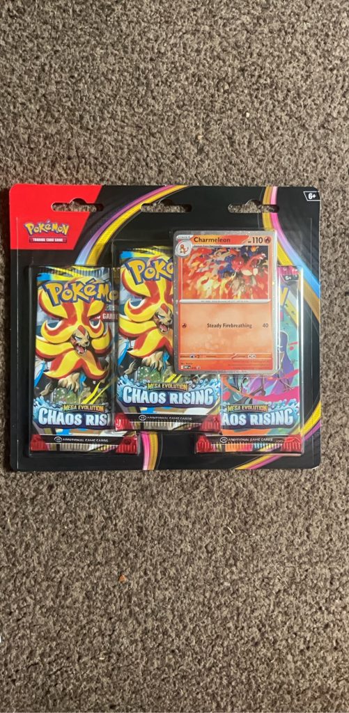 Pokemon Mega Evolution Chaos Rising 3 pack blister Set with Charmeleon Promo
