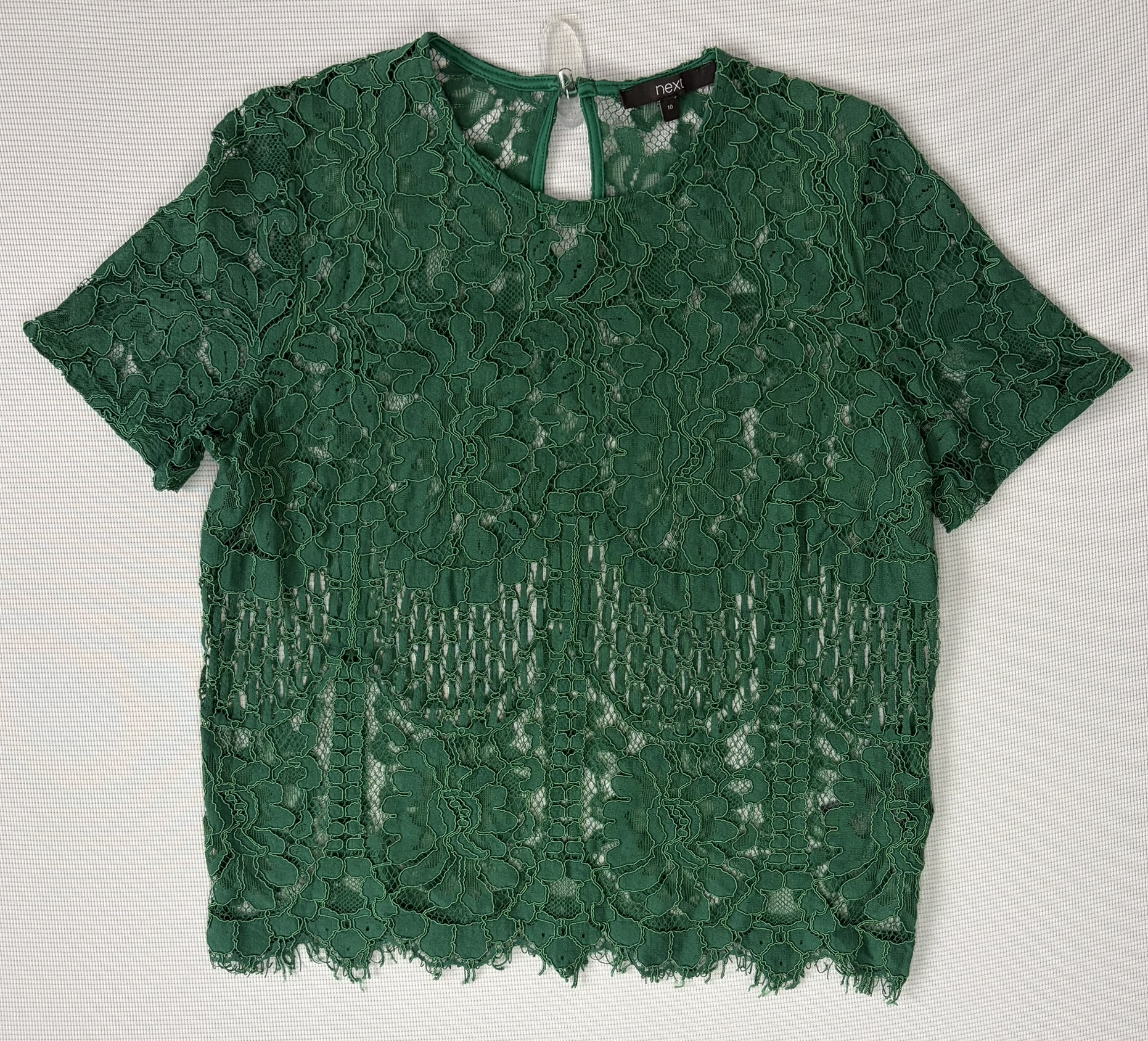 Next Green Lace Top Size 10 Occasion Party Floral Shirt Sleeve Excellent Condition