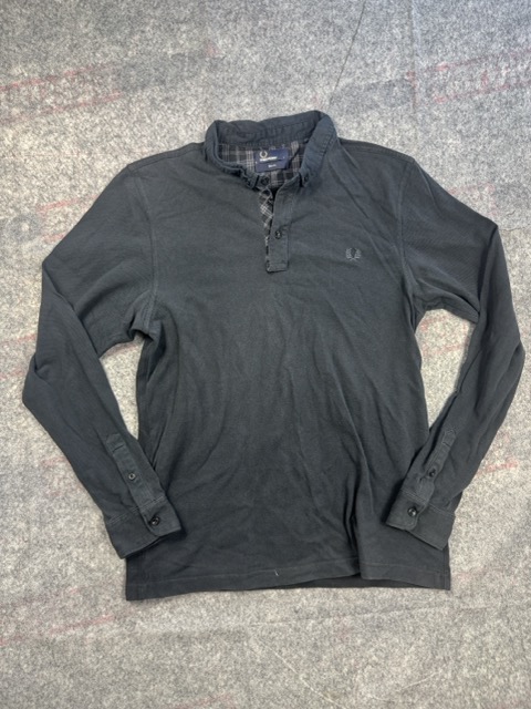 Fred Perry Black Slim Fit Long Sleeve Polo Shirt Large