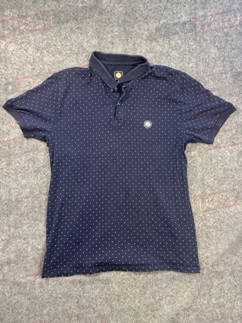 Pretty Green Navy Blue Polo Shirt L Dot Pattern