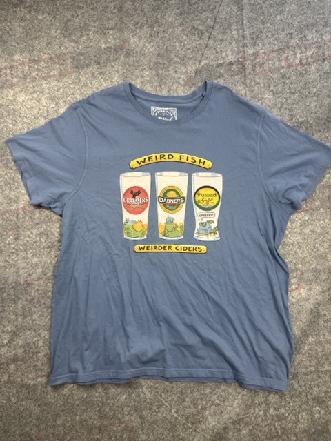 Weird Fish Mid Blue Cotton T-Shirt Size 2XL Printed Design