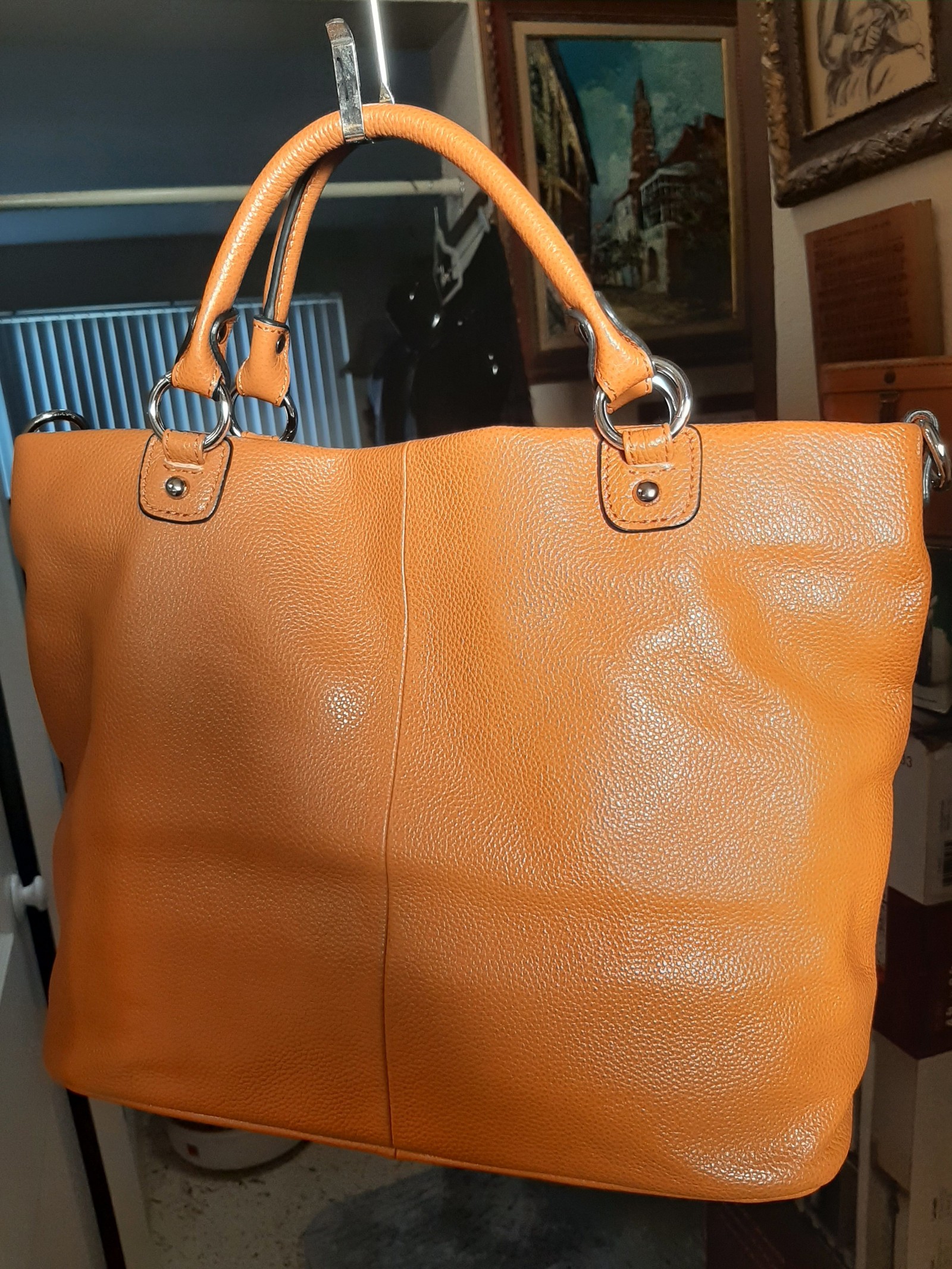 Katee Orange Leather Tote Handbag One Size
