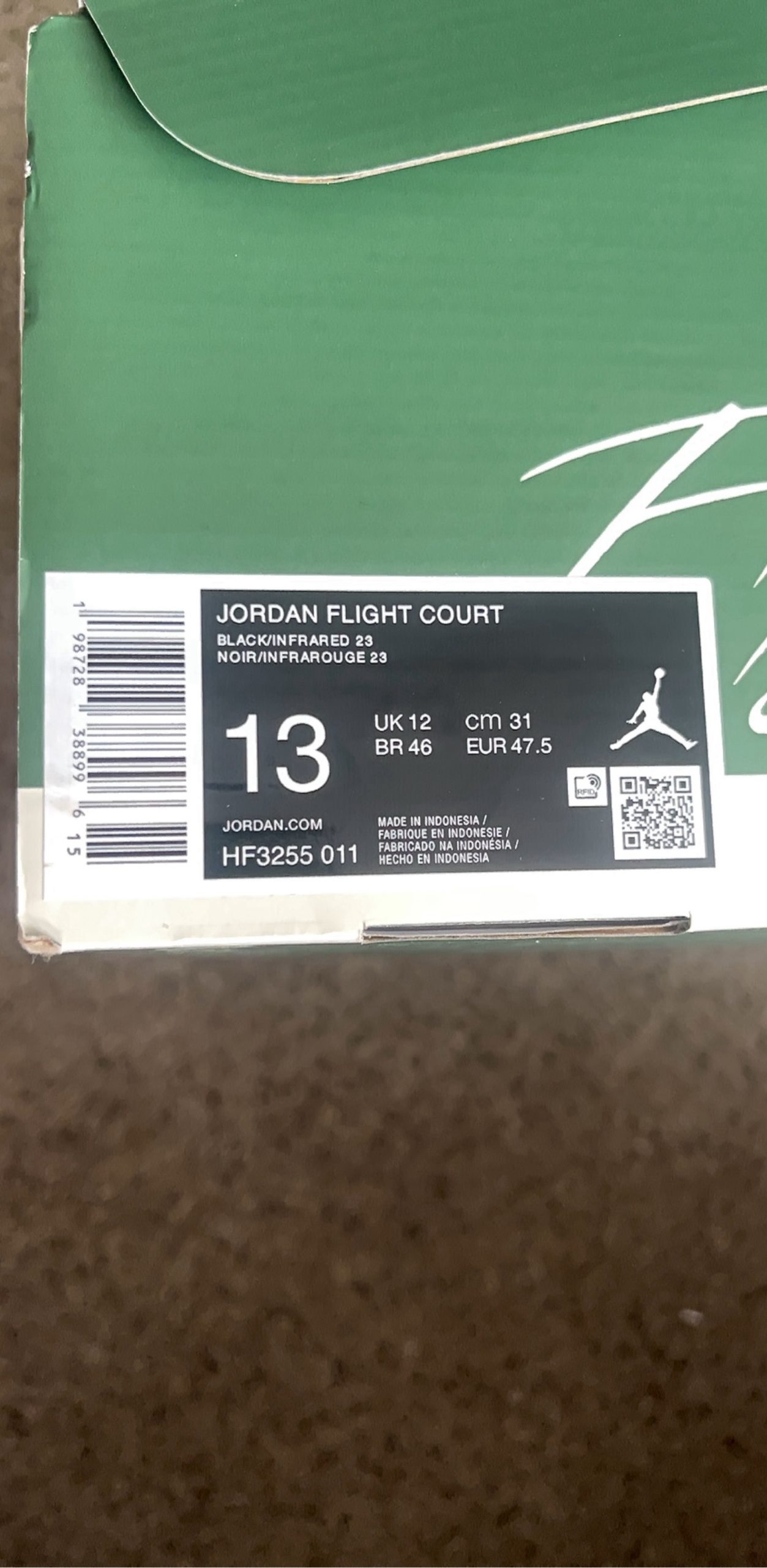 Jordan Black & Infrared 23 Flight Court UK 12 Sneakers