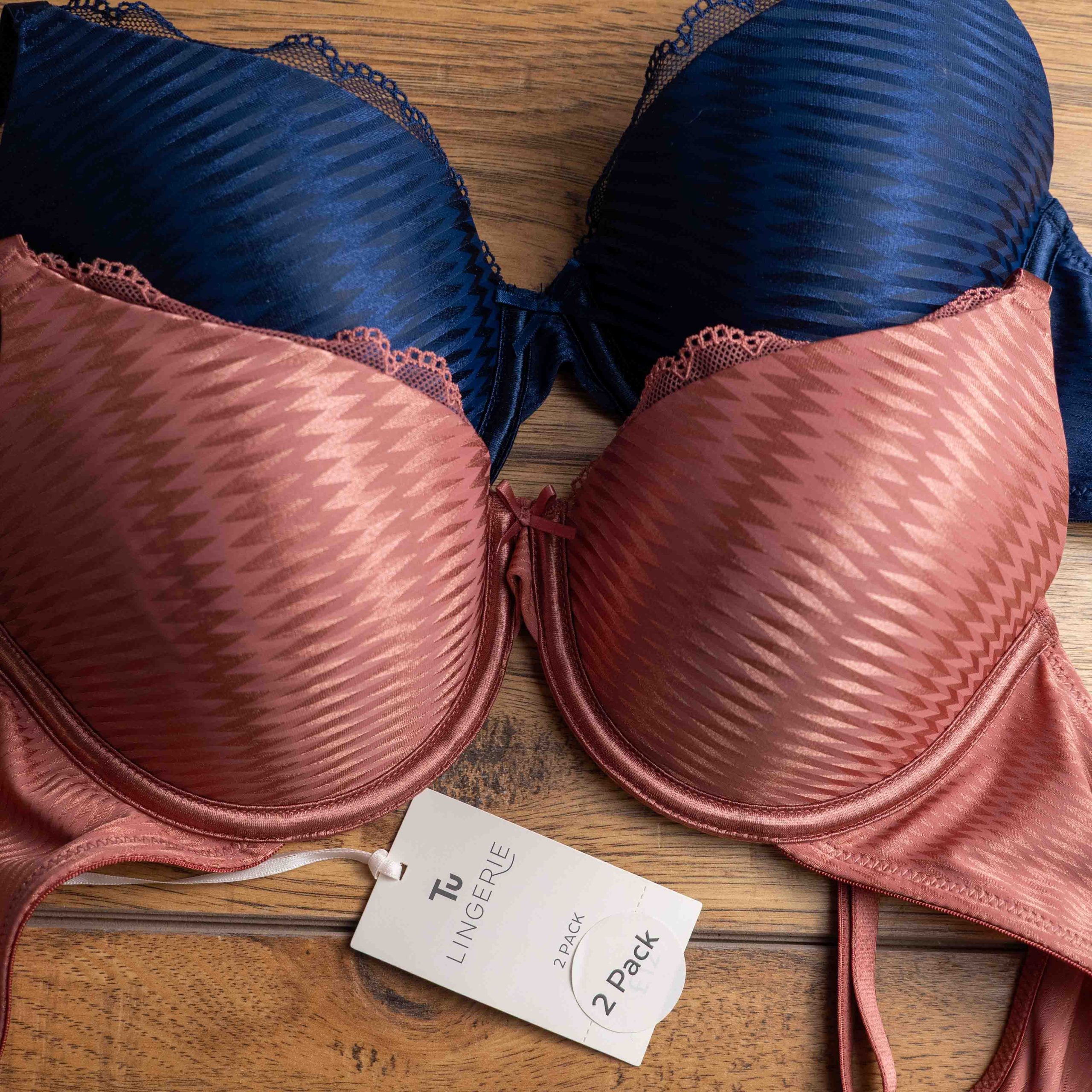 Tu Lingerie Navy & Pink Textured Lace Trim Bra 34B NWT RRP £12.00
