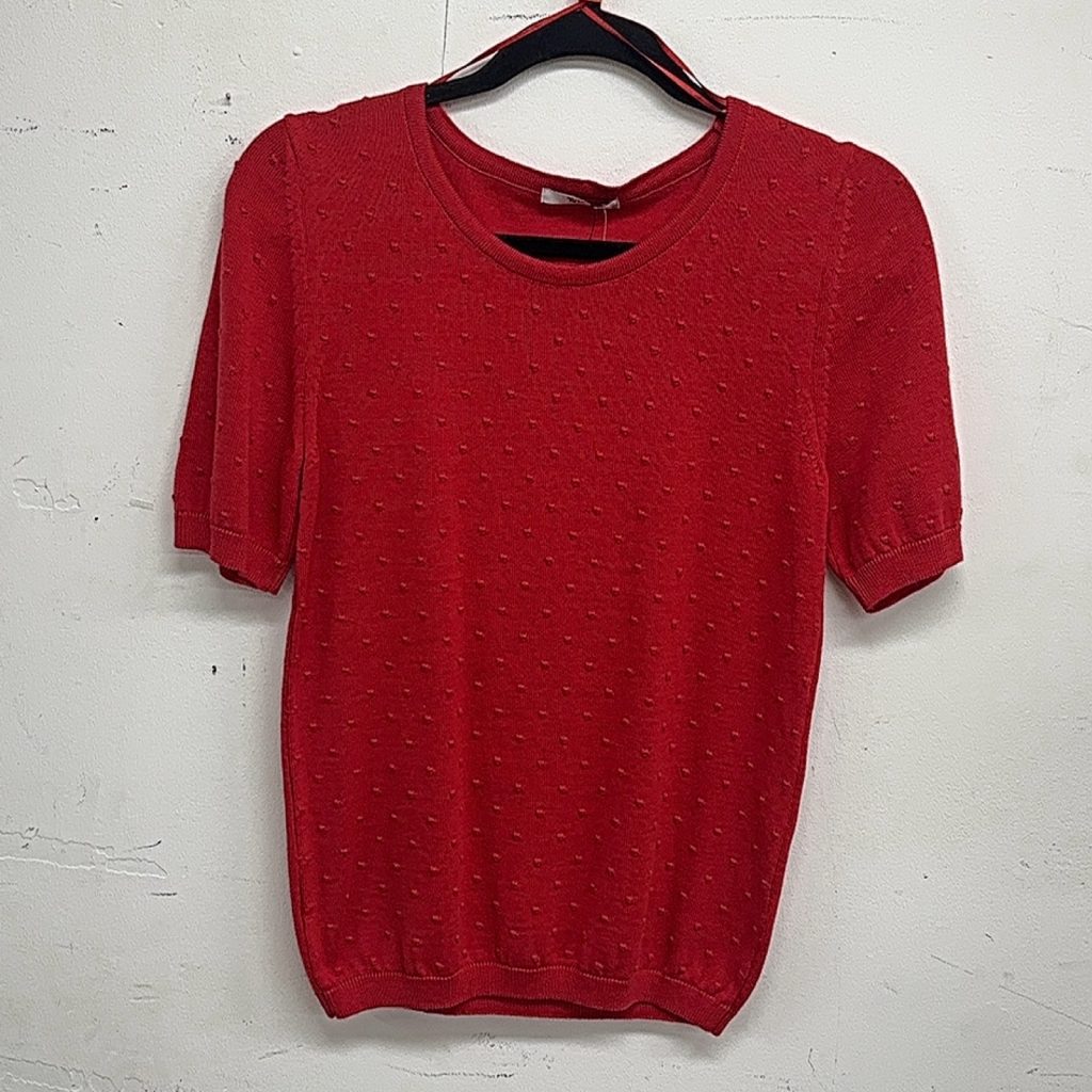 Tu Red Textured Cotton Short Sleeve Sweater UK 10