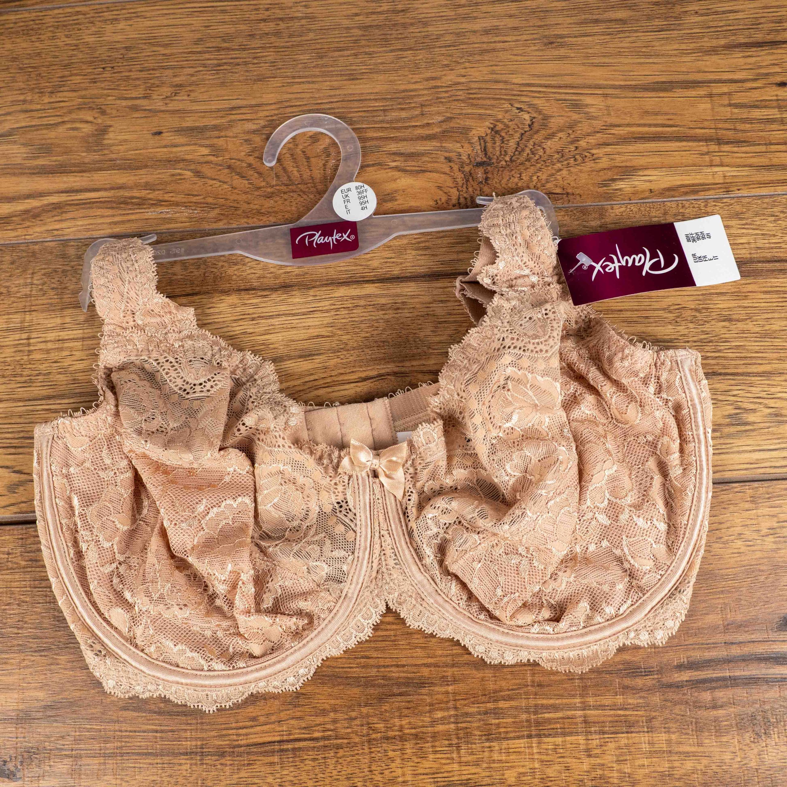 Playtex Nude Floral Lace Full Cup Bra UK 36DD Underwired Soft Support NWT