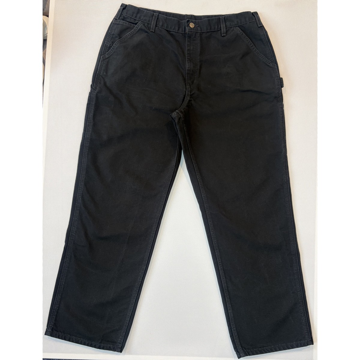 Carhartt B11 Carpenter Dungaree Trousers Black Faded W38 L32 100% Cotton Loose Original Fit USA image 2